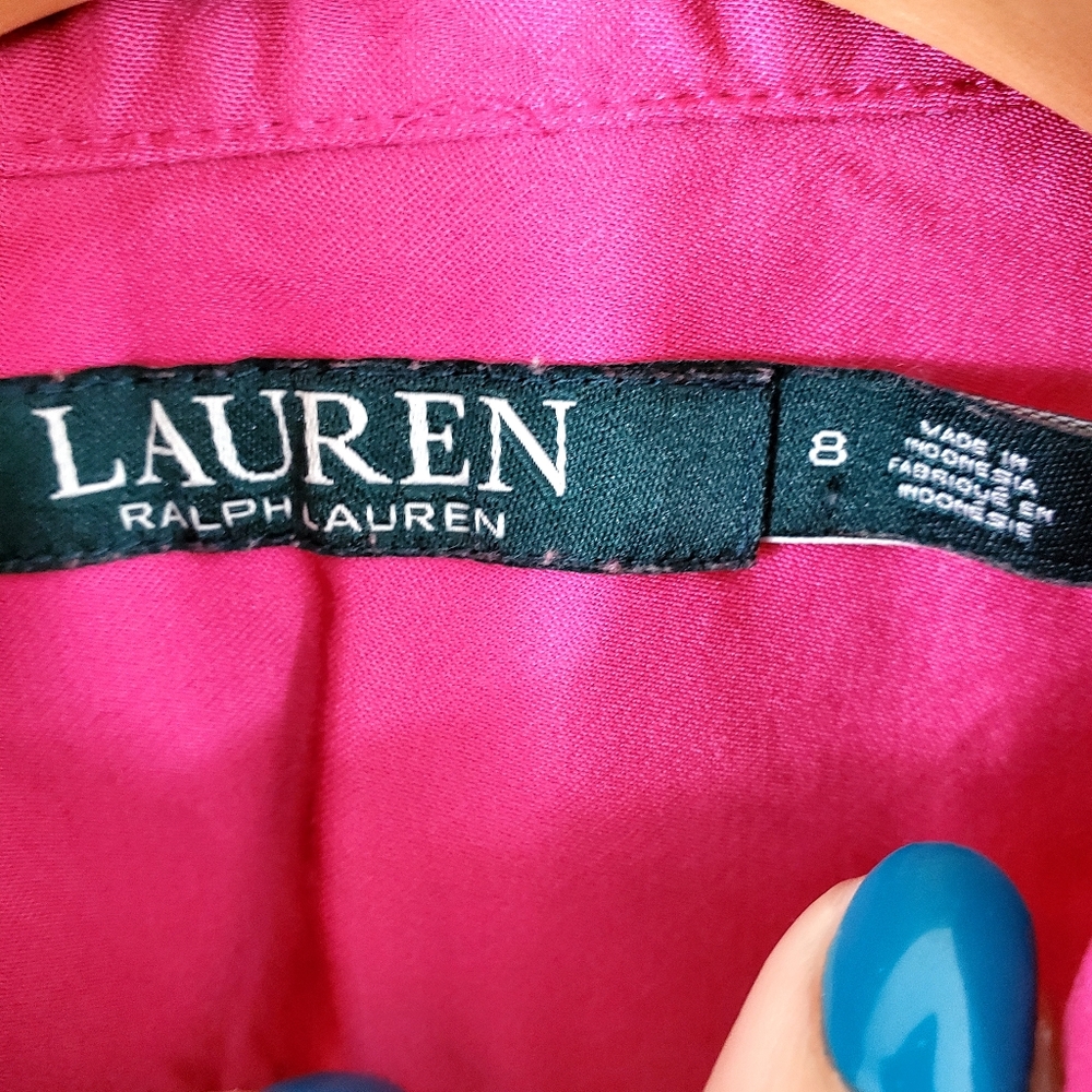Vintage  Lauren Ralph Lauren Magenta Pink Shirt Dress - Picture 8 of 11